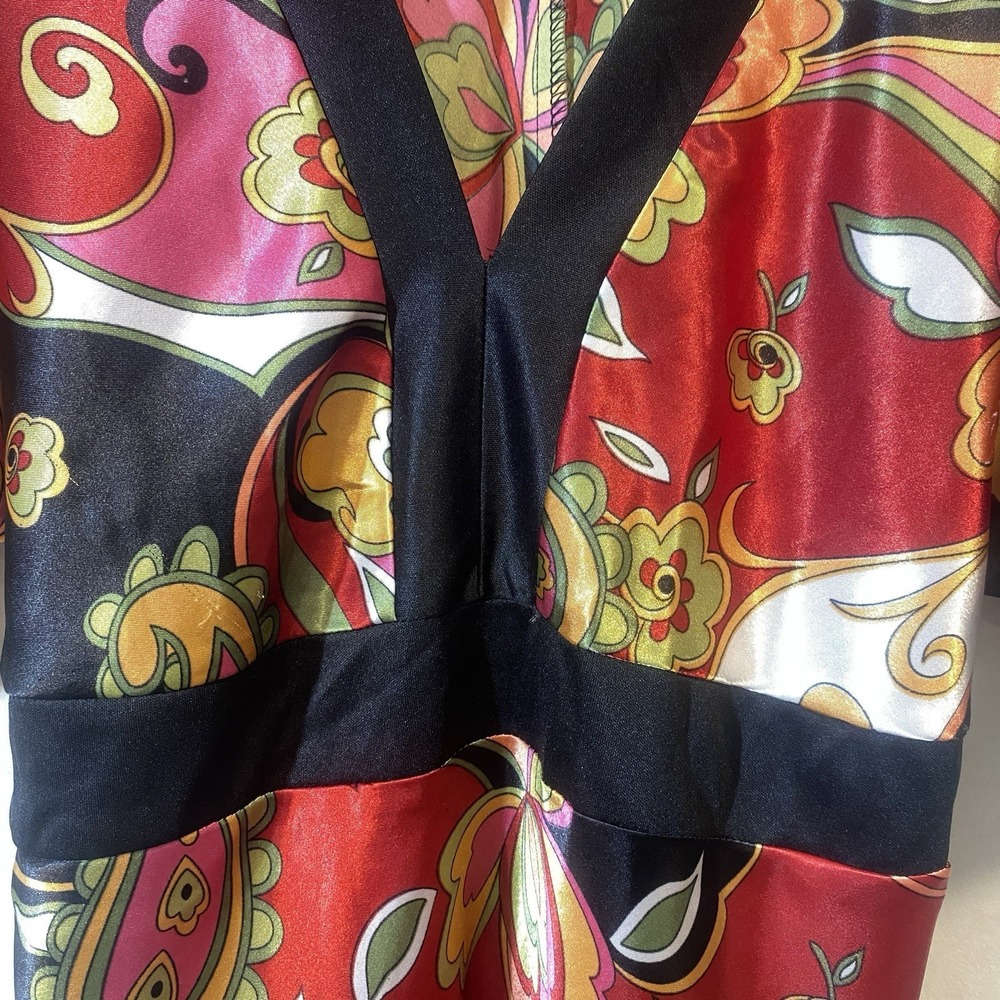 ShesCool Boho Floral Maxi Dress 1X Satin Retro Kimono Sleeve Festival Flowy Wear - Picture 6 of 9